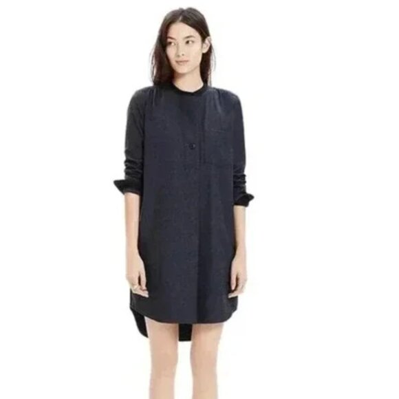 Madewell Flannel Latitude Shirt Mini Dress in Charcoal Grey - Picture 1 of 5